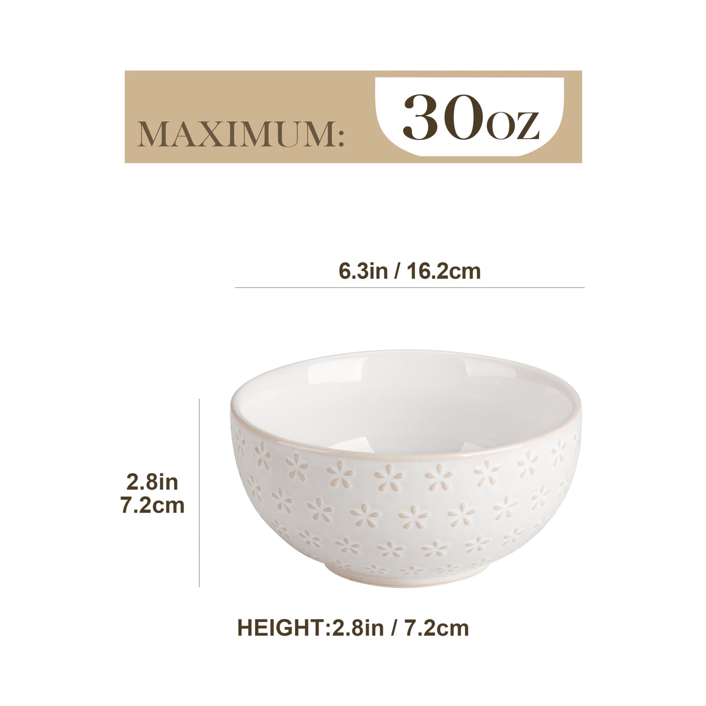 Large Stoneware Bowls Set of 4 - 30oz Soup Ramen Salad Bowls