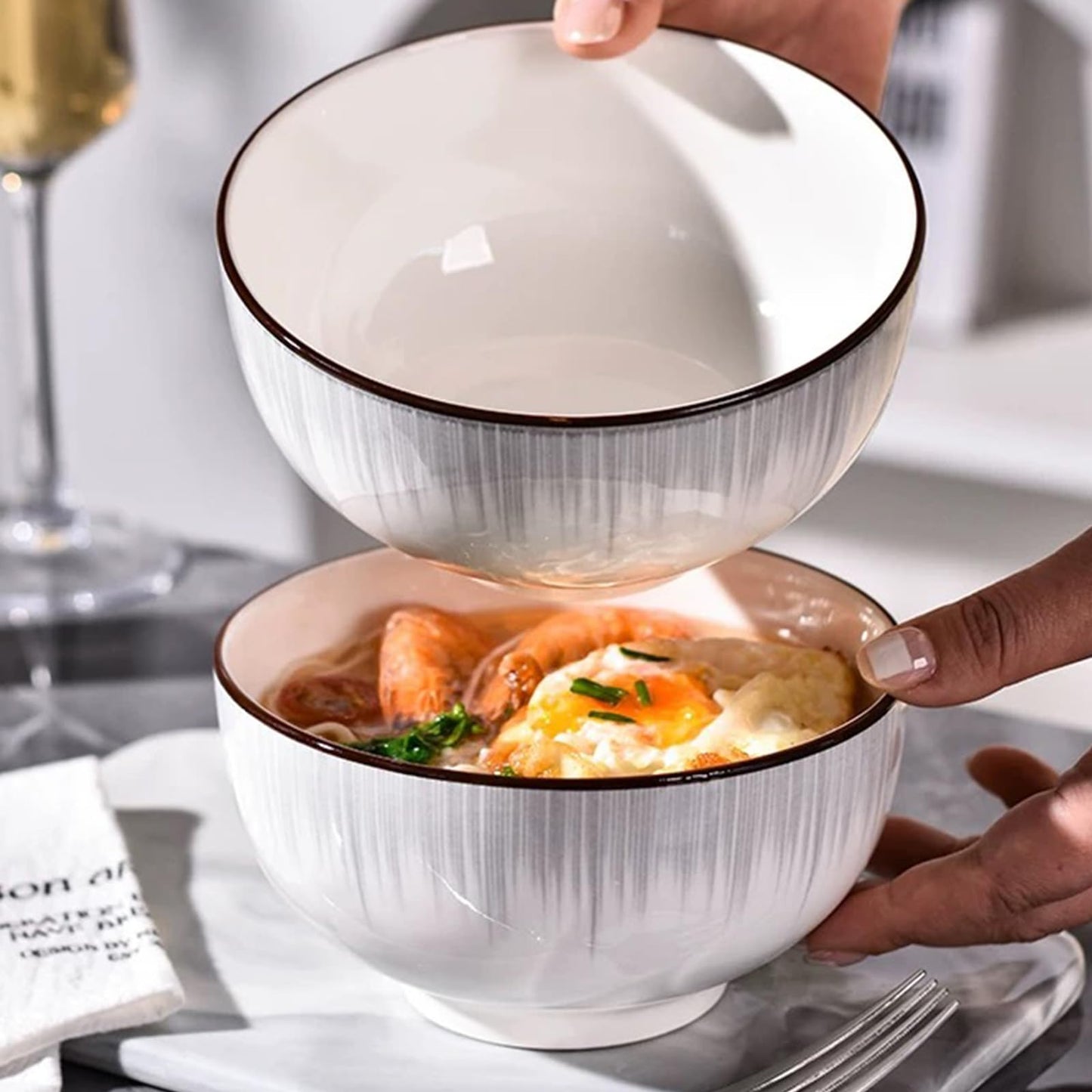 Elegant White Ceramic Bowls Set of 4 - 700ml All-Purpose Dinnerware