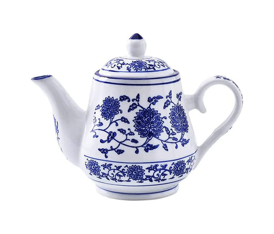 Elegant Blue & White Porcelain Teapot 500ml - Retro Floral Design
