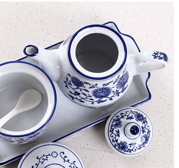 Elegant Blue & White Porcelain Teapot 500ml - Retro Floral Design