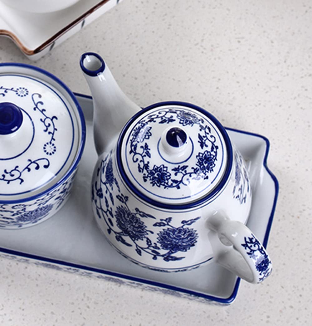 Elegant Blue & White Porcelain Teapot 500ml - Retro Floral Design