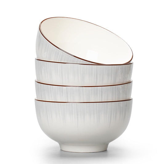 Elegant White Ceramic Bowls Set of 4 - 700ml All-Purpose Dinnerware