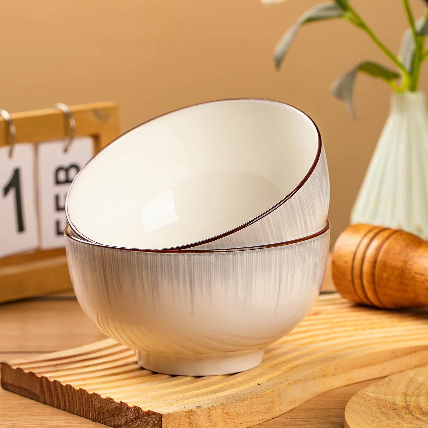 Elegant White Ceramic Bowls Set of 4 - 700ml All-Purpose Dinnerware