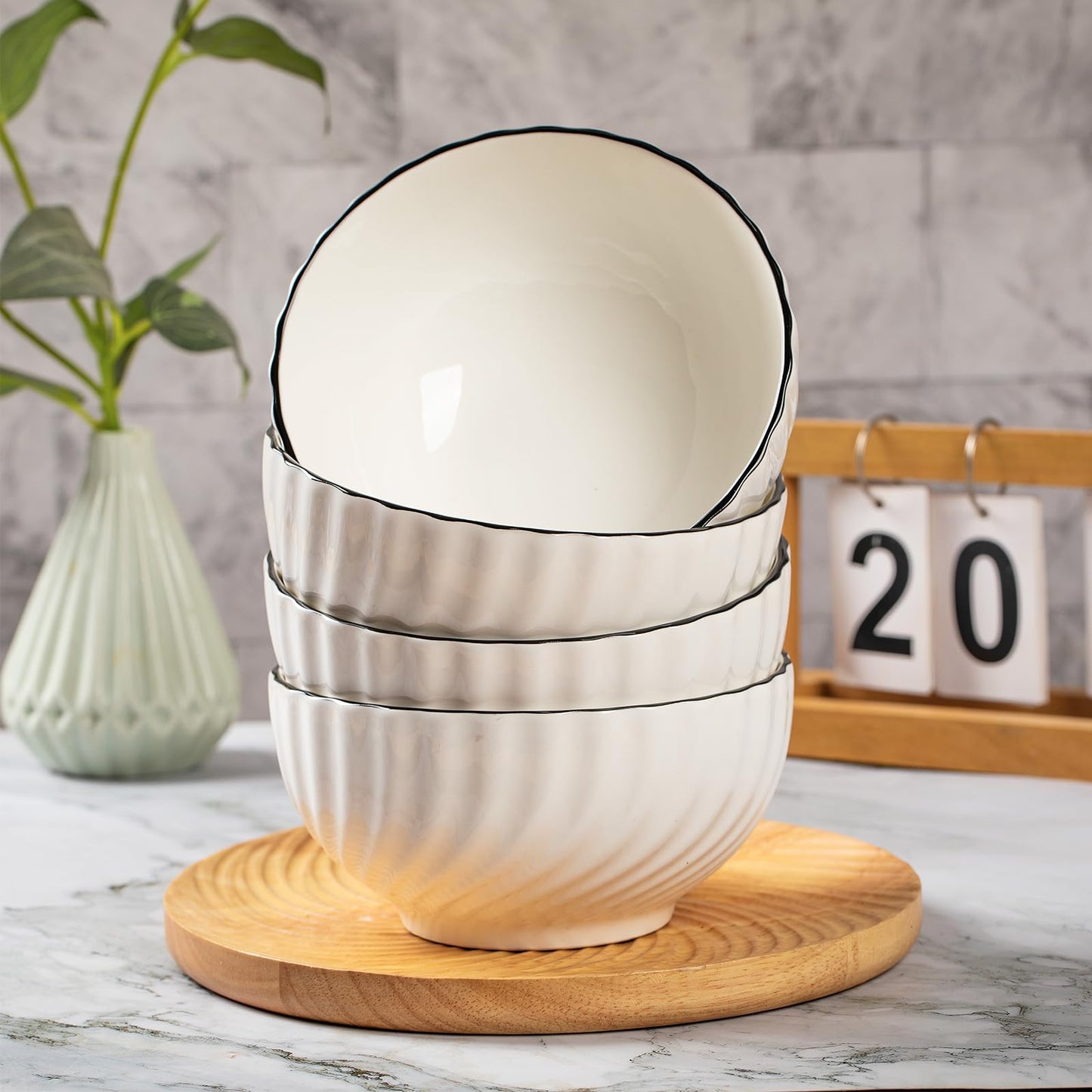 Modern White Ceramic Bowls Set of 4 - 700ml Versatile Serving Bowls