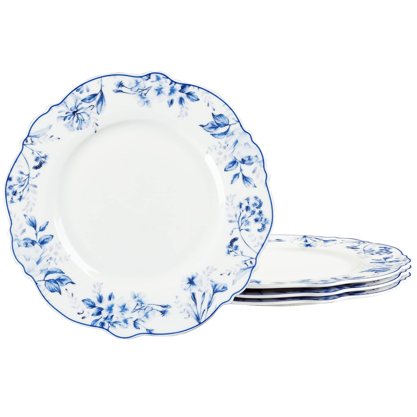 Elegant Light Blue Floral Porcelain Plates Set of 4 - 20.5cm