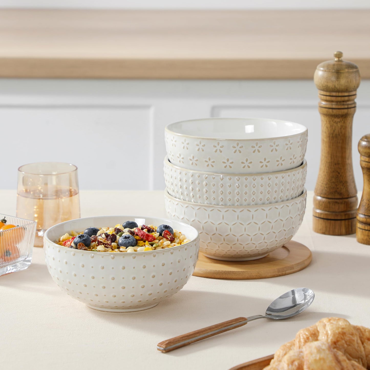 Large Stoneware Bowls Set of 4 - 30oz Soup Ramen Salad Bowls