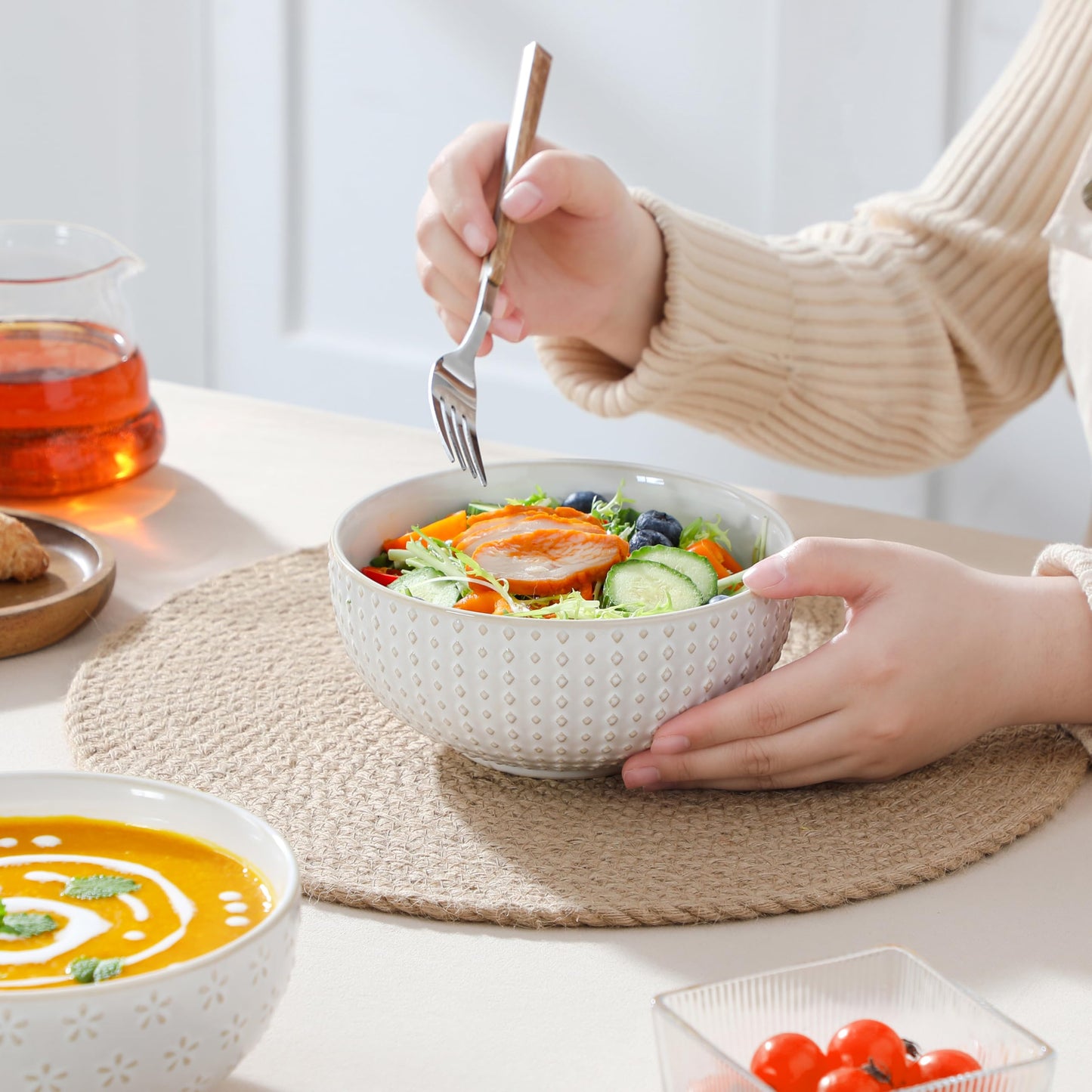 Large Stoneware Bowls Set of 4 - 30oz Soup Ramen Salad Bowls